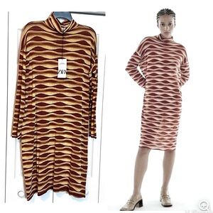 ZARA PRINTED KNIT TUNIC DRESS SPECIAL EDITION BRICK size Large NWT